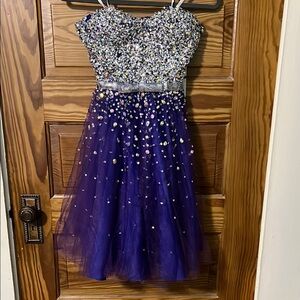 Mac Duggar Sparkling Beaded Tulle Purple Strapless Dress Bow Accent